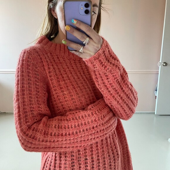 Field Flower Crew Neck Knit Pullover Sweater Pink Medium - Picture 3 of 7